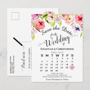 Watercolor Viooltjes Trouw Save the Date Kalender Aankondigingskaart