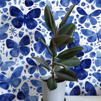 Watercolor Vlinder Blauw en Wit Kunst