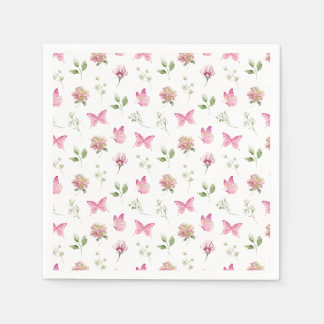 Watercolor Vlinder Bloemen Roze Witte Baby Shower Servet