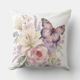 Watercolor Vlinder & Bloemenkussen Elega Kussen