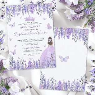 Watercolor Vlinder Bloemig Paars Quinceanera Kaart