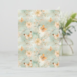 Watercolor Vlinder Bloemige Salie Oranje Kaart