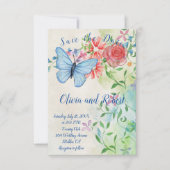 Watercolor vlinder en rode roos plat kaart (Voorkant)