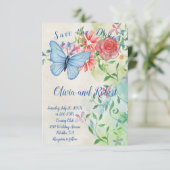 Watercolor vlinder en rode roos plat kaart (Staand voorkant)