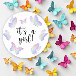 Watercolor Vlinder Het is een meisje Baby Shower Ronde Sticker
