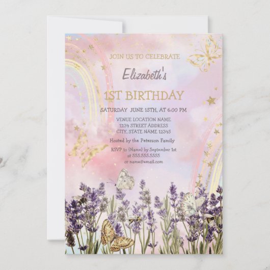 Watercolor Vlinder Lavendel Verjaardag Kaart (Voorkant)