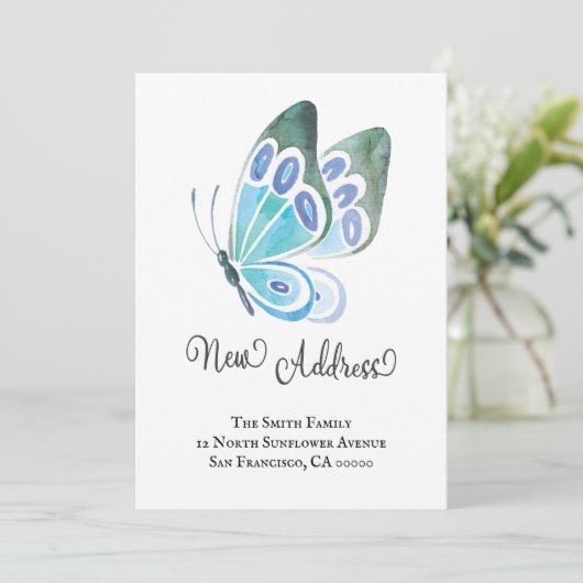 Watercolor Vlinder Nieuw Thuis Nieuw Adres Aankondiging (Staand voorkant)