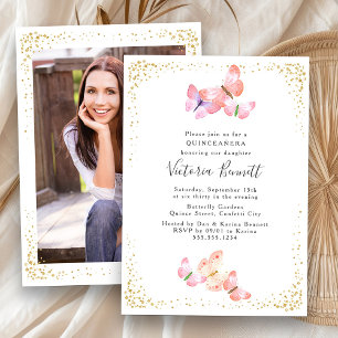 Watercolor Vlinder Quinceanera Foto 15e verjaardag Kaart