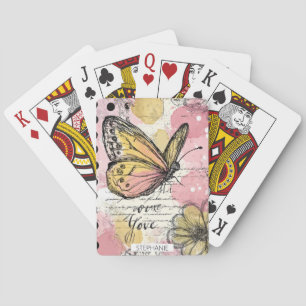 Watercolor Vlinder Roze Goud Boho Natuur Kunst (1) Pokerkaarten