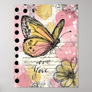 Watercolor Vlinder Roze Goud Boho Natuur Kunst (2) Poster