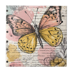 Watercolor Vlinder Roze Goud Boho Natuur Kunst (2) Tegeltje