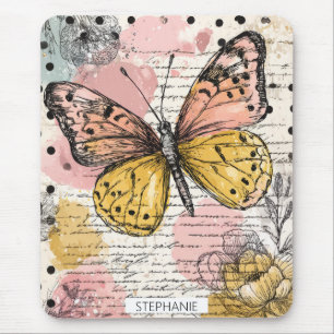 Watercolor Vlinder Roze Goud Boho Natuur Kunst (3) Muismat