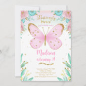 Watercolor Vlinder Verjaardagsuitnodiging Kaart (Voorkant)