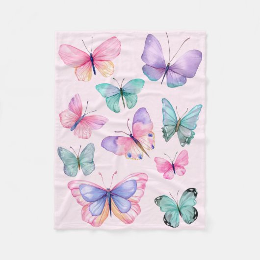 Watercolor Vlinders Fleece Deken (Voorkant)