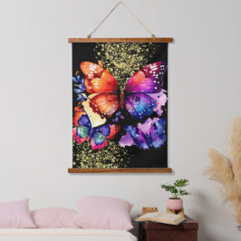 Watercolor Vlinders Kleurrijke Nep Glitters Hangend Wandkleed
