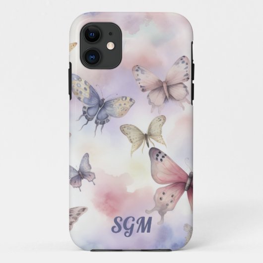 Watercolor Vlinders Monogram Case-Mate iPhone Case (Achterkant)
