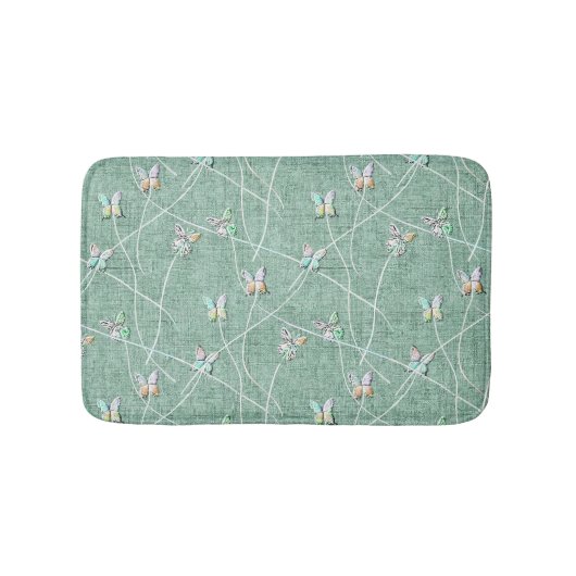 Watercolor Vlinders op Mintgroen  Badmat (Voorkant)