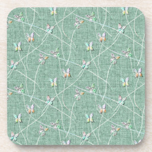 Watercolor Vlinders op Mintgroen  Bier Onderzetter