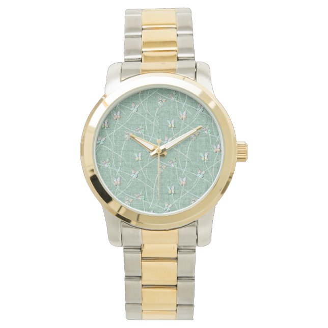 Watercolor Vlinders op Mintgroen  Horloge (Voorkant)