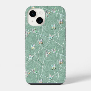 Watercolor Vlinders op Mintgroen iPhone 14 Hoesje
