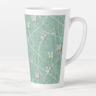 Watercolor Vlinders op Mintgroen Latte Mok