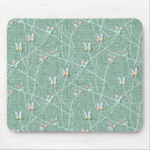 Watercolor Vlinders op Mintgroen Muismat