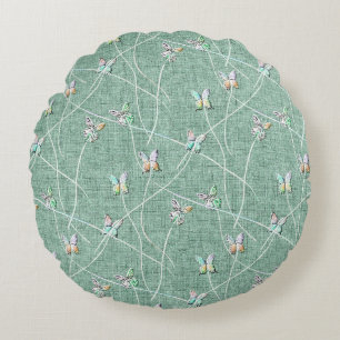 Watercolor Vlinders op Mintgroen Rond Kussen