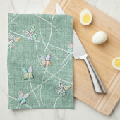 Watercolor Vlinders op Mintgroen Theedoek (Quarter Fold)