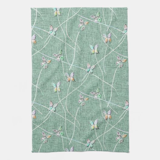 Watercolor Vlinders op Mintgroen Theedoek (Verticaal)