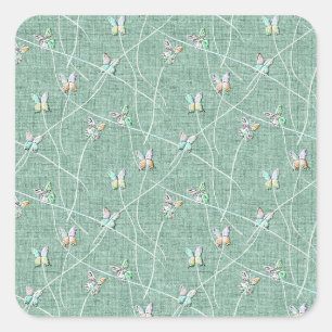 Watercolor Vlinders op Mintgroen Vierkante Sticker