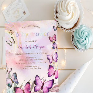 Watercolor Vlinders Regenboog Baby Shower Kaart