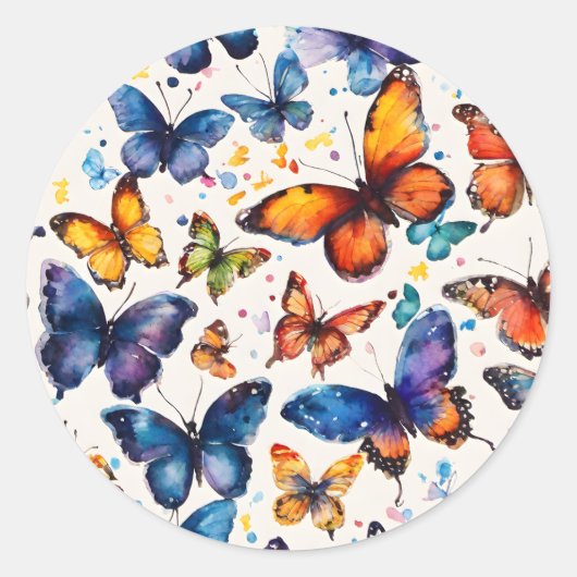 Watercolor Vlinders  Ronde Sticker (Voorkant)