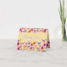 Watercolor Vlindersbloemen in de lente bloei Bedankkaart