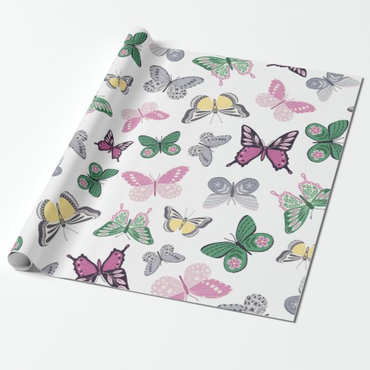 Watercolor Vlindertuin Patroon Cadeaupapier (Uitgerold)