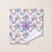 Watercolor Vlinderweide & Bloem Monogram Bad Handdoek (Wasdoekje)