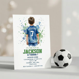 Watercolor Voetbal Jongen Verjaardagsuitnodiging Kaart