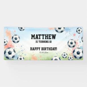Watercolor Voetbal Jongens Verjaardagsfeestje Spandoek