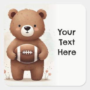 Watercolor Voetbal Teddybeer 1e Verjaardagsfeestje Vierkante Sticker