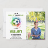 Watercolor Voetbal Verjaardagsuitnodiging met Foto Kaart (Voorkant)