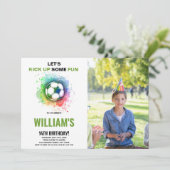 Watercolor Voetbal Verjaardagsuitnodiging met Foto Kaart (Staand voorkant)