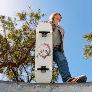 Watercolor Vogel Bloemenkrans Skateboard