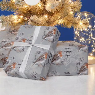 Watercolor vogel en sneeuw aangepaste vakantie  cadeaupapier