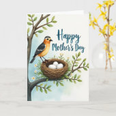 Watercolor Vogel Nest Kaart (Gele Bloem)