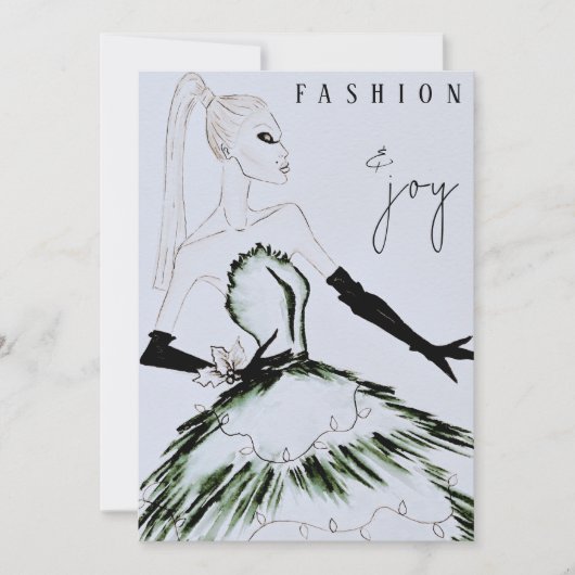 Watercolor Vogue Modemodel Kerstmis Feestdagenkaart (Voorkant)