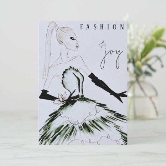 Watercolor Vogue Modemodel Kerstmis Feestdagenkaart (Staand voorkant)