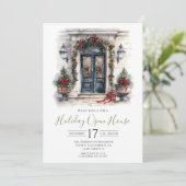 Watercolor Voordeur Kerst Open Huis Kaart (Staand voorkant)