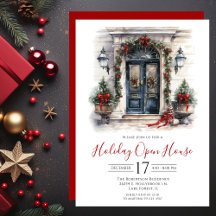 Watercolor Voordeur Kerst Open Huis