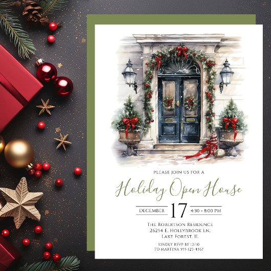 Watercolor Voordeur Kerst Open Huis Kaart