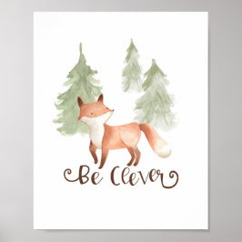 Watercolor Vos Bosvrienden Wees Slimme Kinderkamer Poster