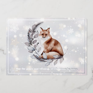 Watercolor vos en sneeuw op maat gemaakte Kerstmis Folie Feestdagenkaart